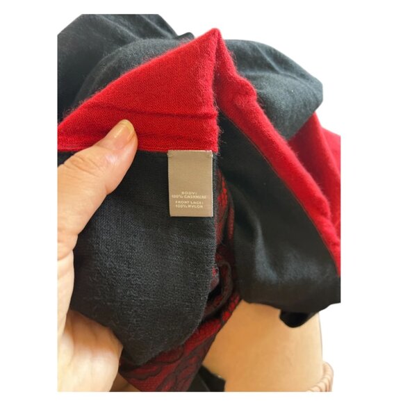 Neiman Marcus Red/Blk 100% Cashmere Button Closure Lace Accented Cardigan - Picture 6 of 7